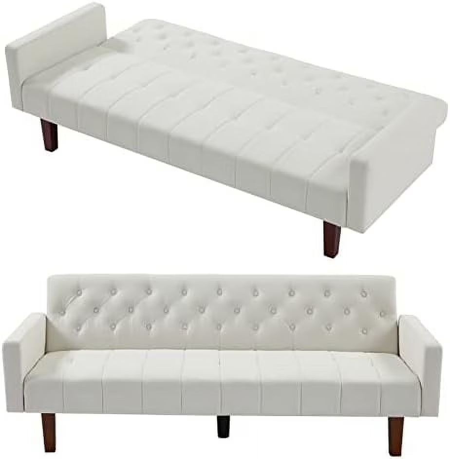 Grey Linen Upholstered Futon Sofa Bed 74" Tufted 3 Seater Q330