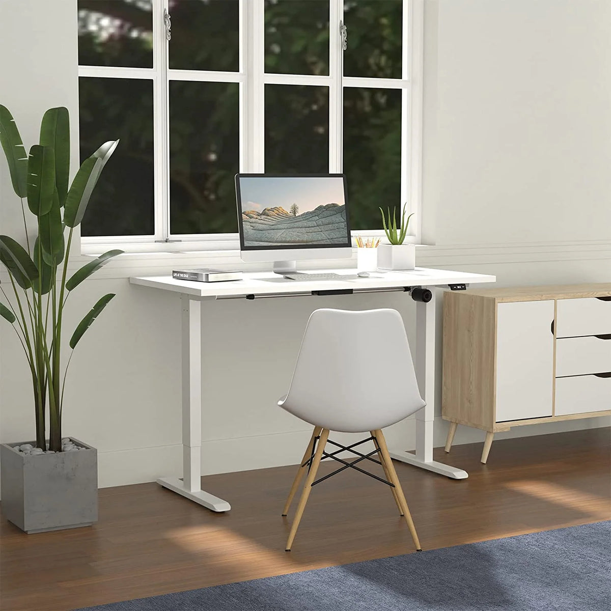Electric Height Adjustable Desk with White Frame and White Top H434