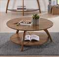 Caramel Brown Round Wood Coffee Table with Shelf Storage D6149