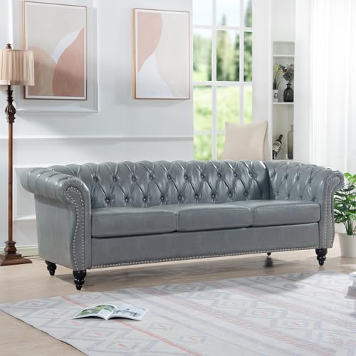 Orange 3 Seater PU Chesterfield Couch with Wooden Legs E38983