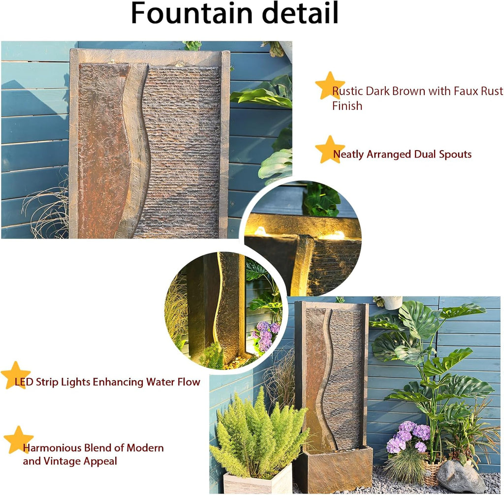 4.1ft Outdoor Water Fountain with LED Lights, Rusty Dark Gray M129911