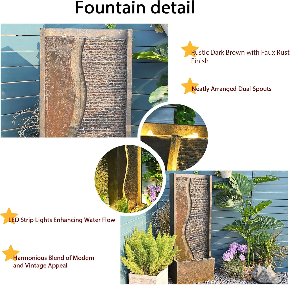 4.1ft Outdoor Water Fountain with LED Lights, Rusty Dark Gray M129911