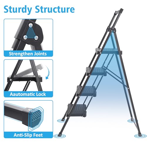 5 Step Steel Ladder with Handrail and Tool Platform V749332
