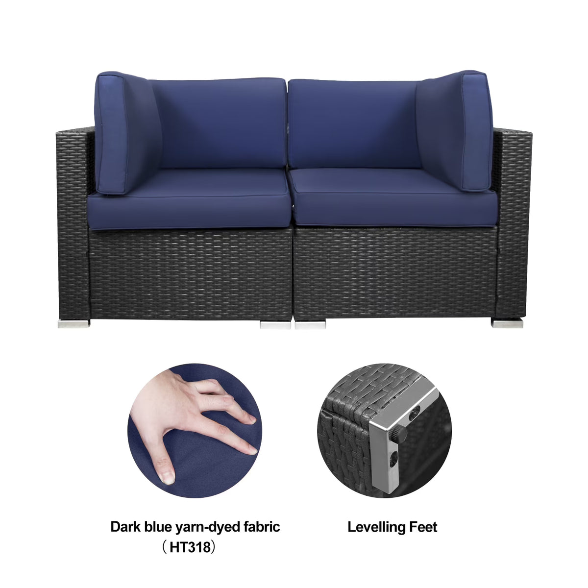 Blue 2-Piece Rattan Corner Sofa Set G378319