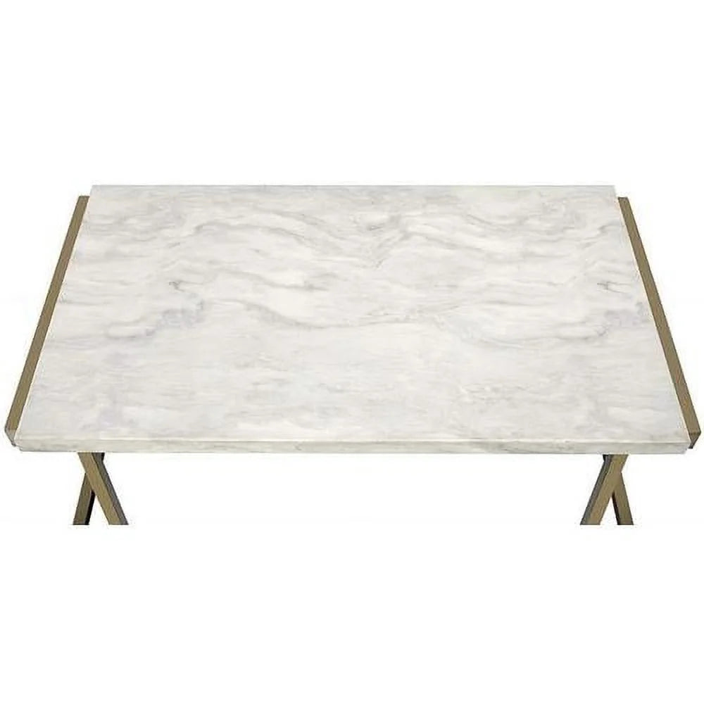 Champagne Beige Faux Marble Top Console Table W2575