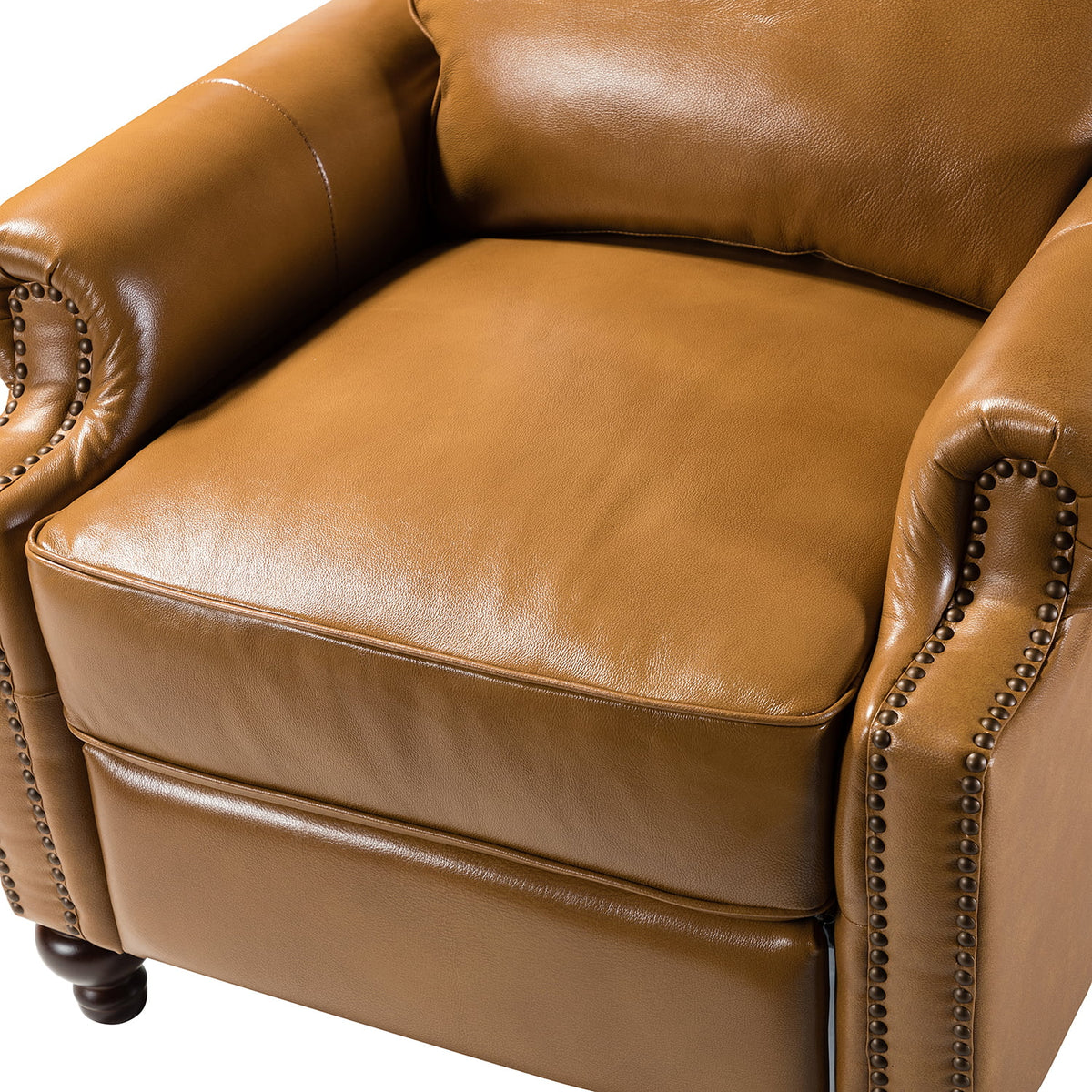 Camel Leather Recliner Chair with Wood Legs T18956