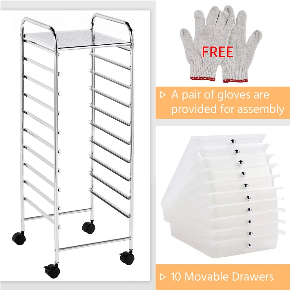White 10 Drawer Rolling Storage Cart S90579