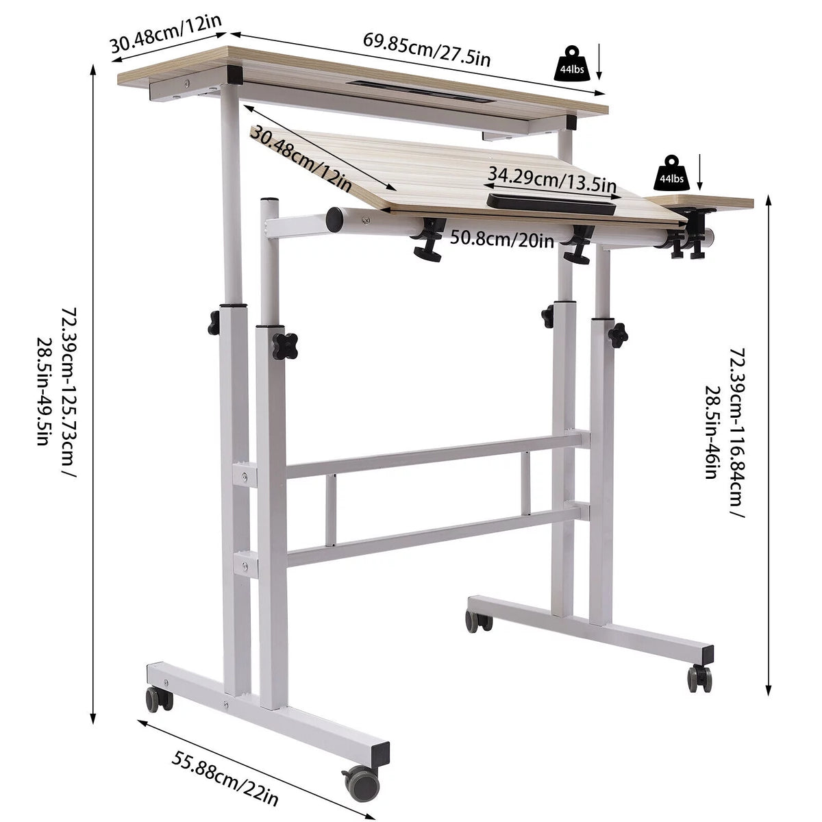 Mobile Adjustable Height Standing Desk with Wheels H49187