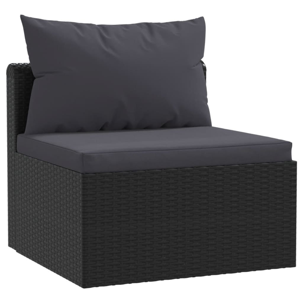 Black Poly Rattan 3 Piece Patio Sofa Set with Cushions O7843