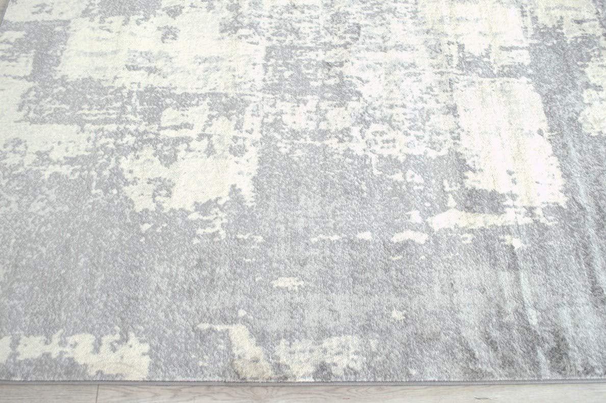 Abstract Silver Gray White Rug F8827