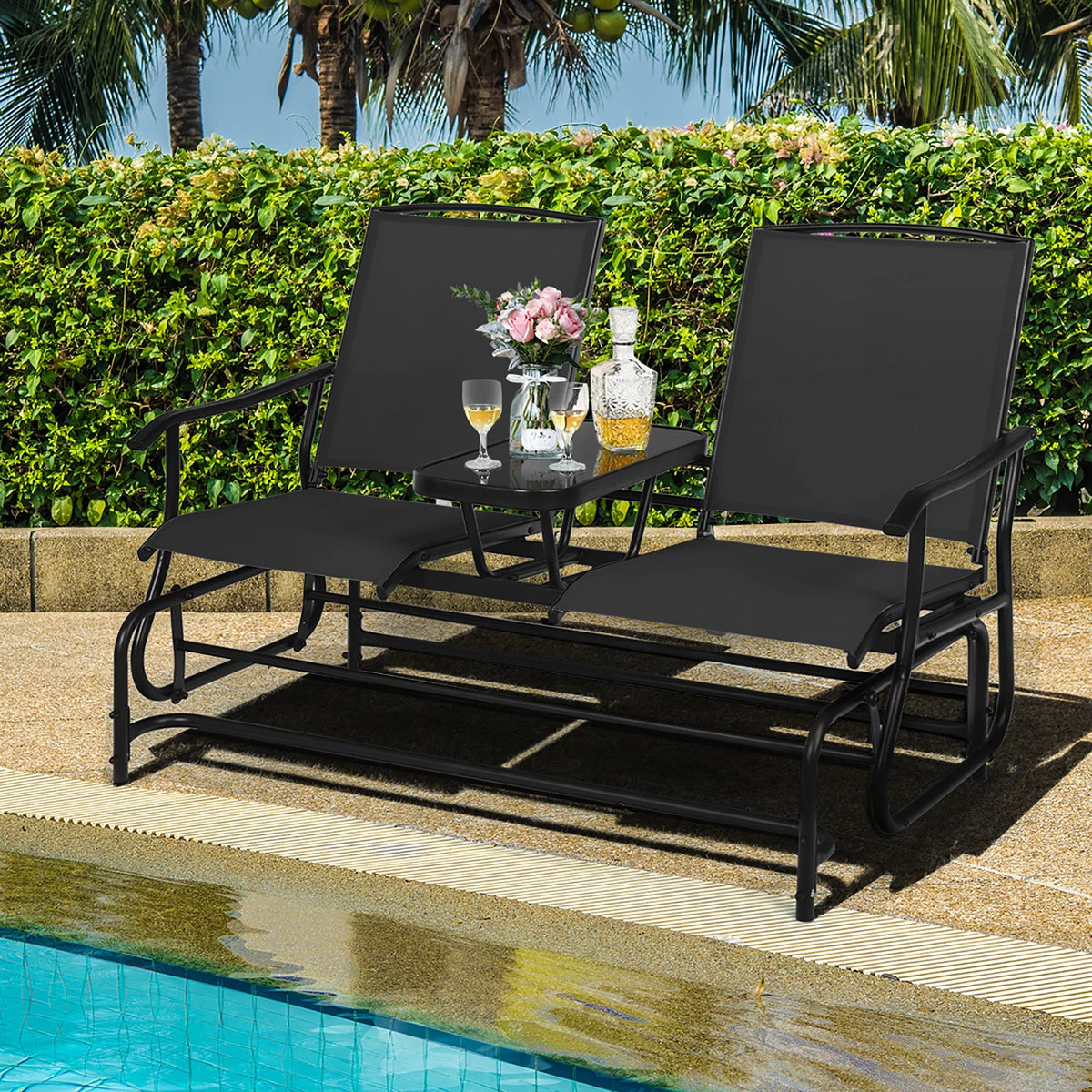 Brown 2 Person Outdoor Patio Glider Loveseat G1392