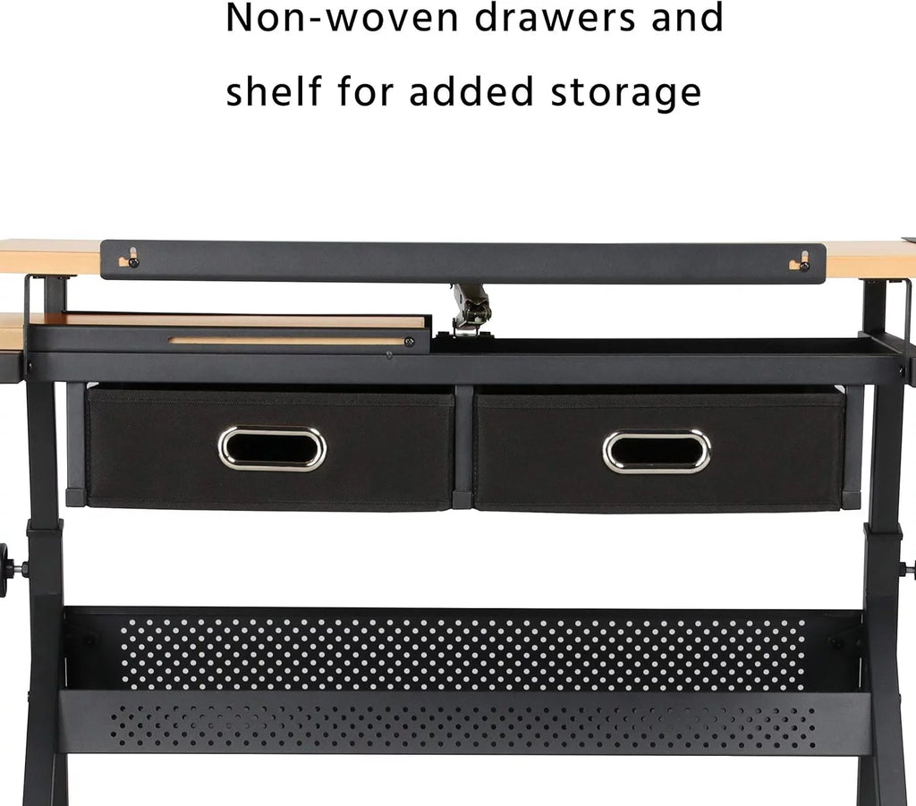 Height Adjustable Drafting Table with 2 Storage Drawers and Stool L86986