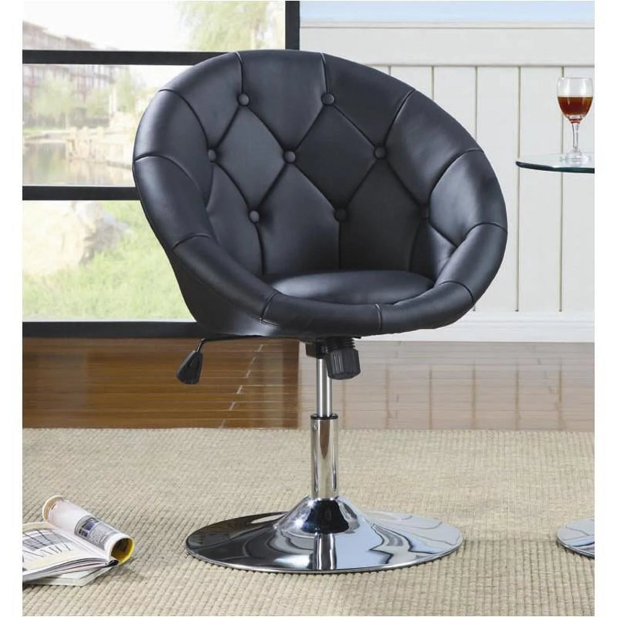 Black Faux Leather Swivel Accent Chair T9850