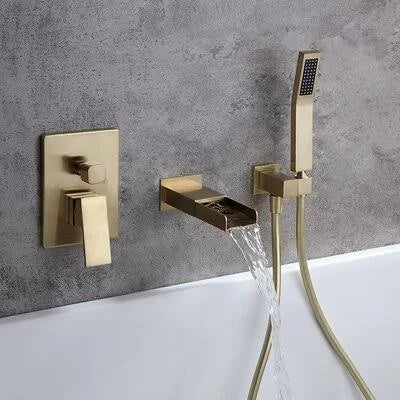 Single Handle Wall Mounted Tub Spout with Handshower Brushed Gold J67527