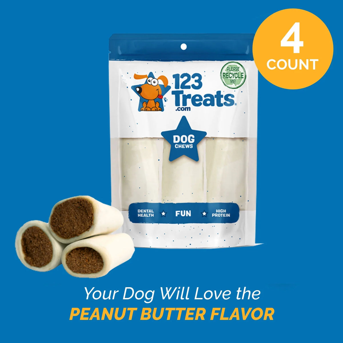 Peanut Butter Flavor Dog Bone Chews 4 Count M710121