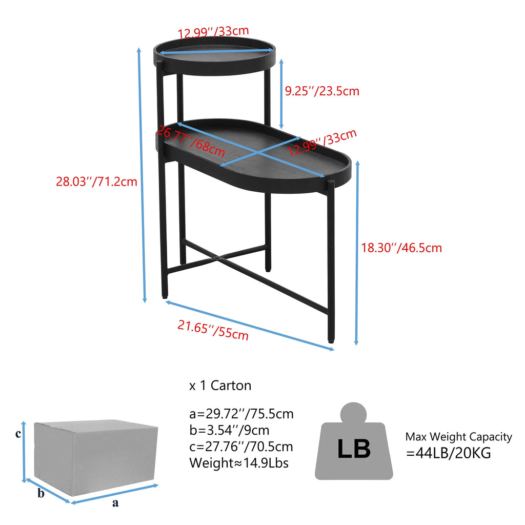2-Tier Wooden Top Side Table Black Metal Frame A693330