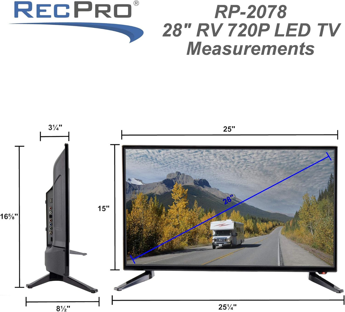 RV TV 28 720p HD 12v DC or 120v AC 3X HDMI Ports Built-in Tuner Q1439