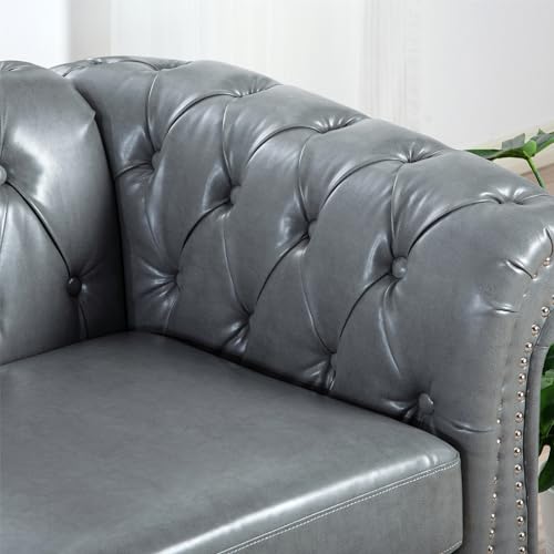 Orange 3 Seater PU Chesterfield Couch with Wooden Legs E38983