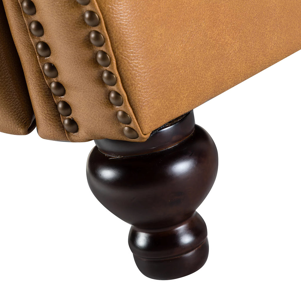 Camel Leather Recliner Chair with Wood Legs T18956