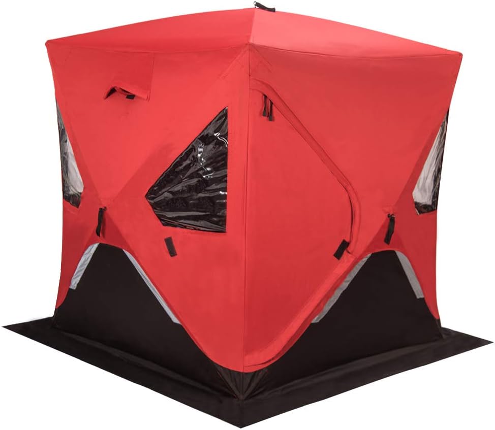 Red 1-2 Person 58X58X66 Waterproof Pop-up Ice Shelter Tent with Carrier Bag X772744
