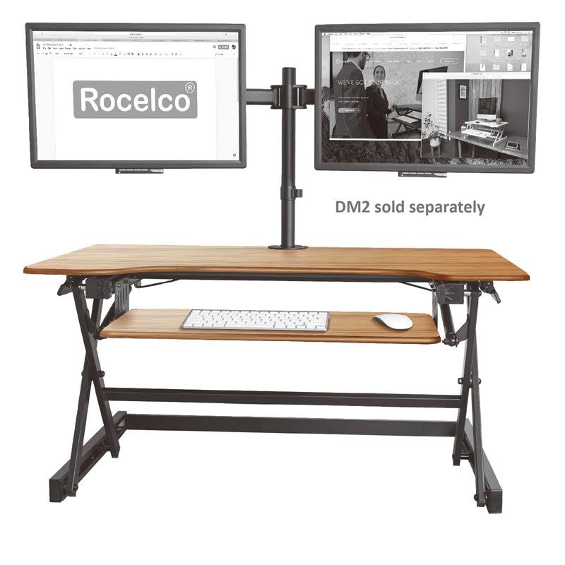 Teak Wood Adjustable Standing Desk Converter with Dual Monitor Mount Q741425