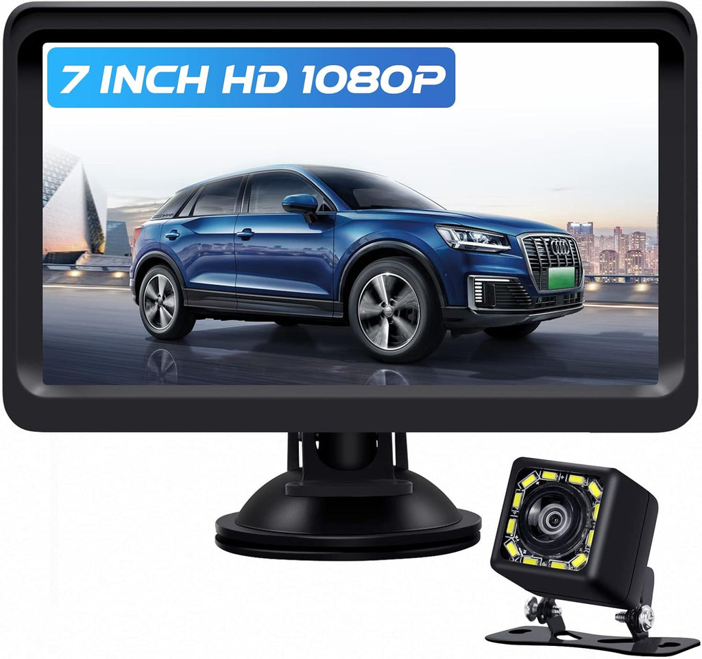 7 Inch Monitor Kit HD 1080P IP69 Waterproof Rear View Camera with 12 LED, Pack of 2 V308752