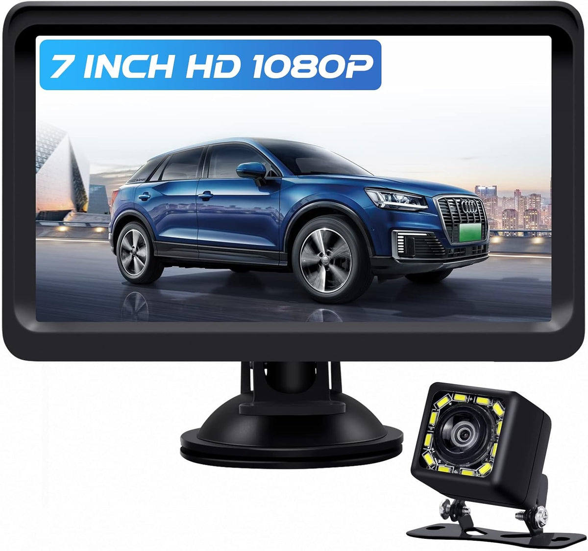 7 Inch Monitor Kit HD 1080P IP69 Waterproof Rear View Camera with 12 LED, Pack of 2 V308752