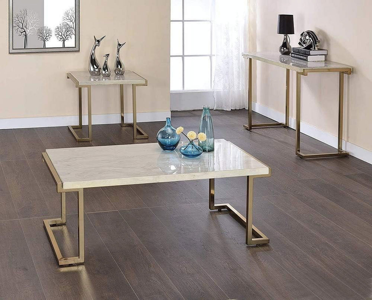 Champagne Beige Faux Marble Top Console Table W2575