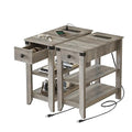 Set of 2 Narrow Side Table with Charging Station and Storage Drawer Rustic Grey N7894