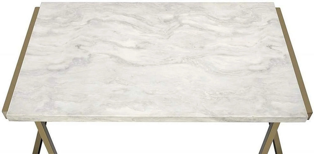 Champagne Beige Faux Marble Top Console Table W2575