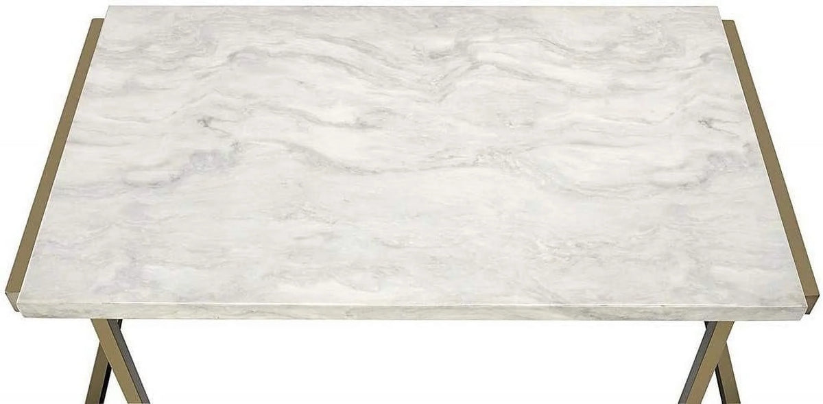 Champagne Beige Faux Marble Top Console Table W2575