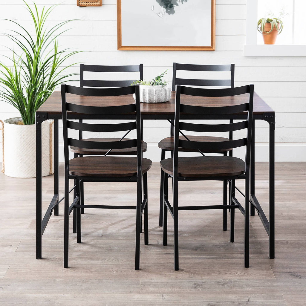 5pc Industrial Farmhouse Angle Iron Dining Set Dark Walnut Q59823