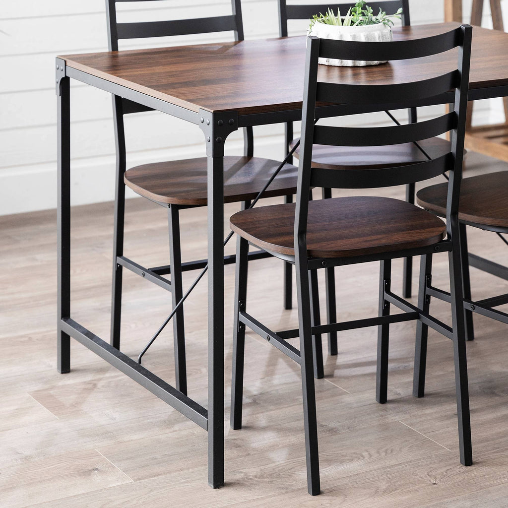 5pc Industrial Farmhouse Angle Iron Dining Set Dark Walnut Q59823