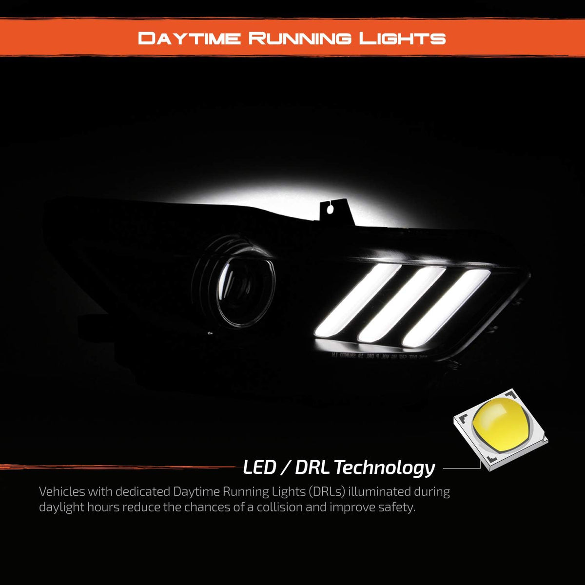 Passenger Right Side Black LED Tube Projector Headlight I282991