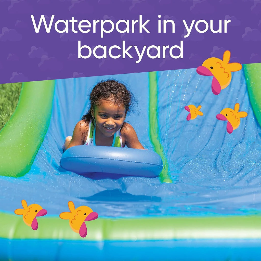 Extra Long 25-Foot Double Lane Water Slide with Sprinkler and Splash Pool F2834