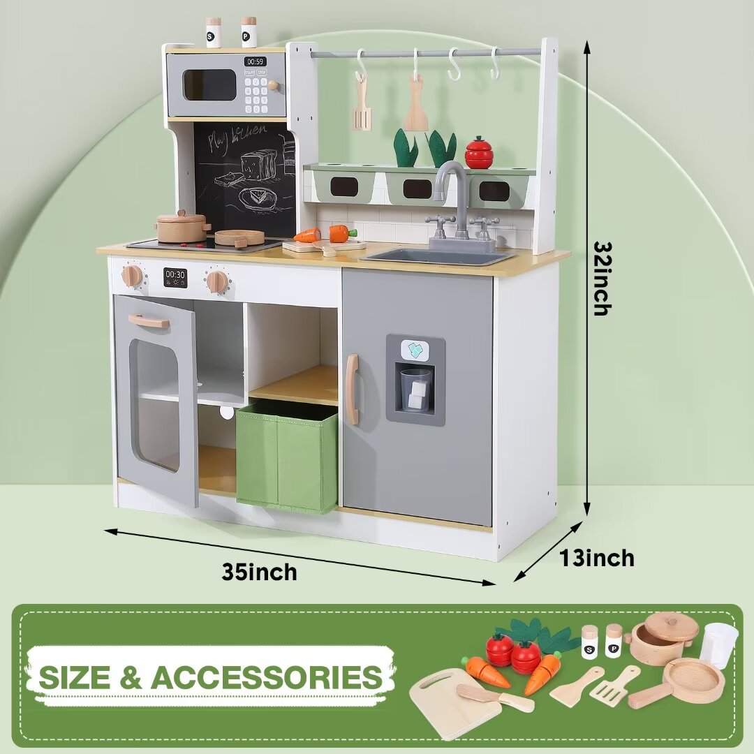 Wooden Kids Play Kitchen with Cookware Accessories Z867044