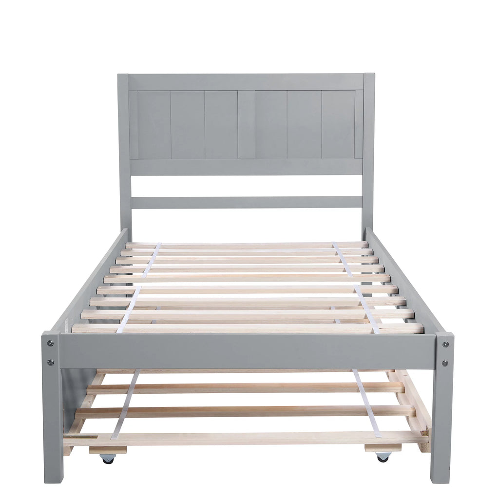 Twin Size Wood Platform Bed with Trundle W2204