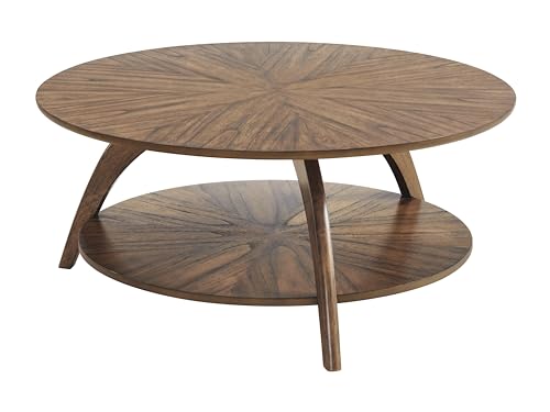 Caramel Brown Round Wood Coffee Table with Shelf Storage D6149