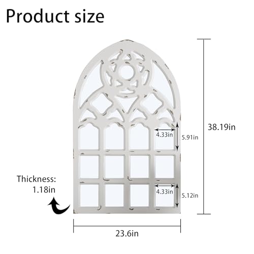 White Arched Wood Framed Window Mirror 23.6"x38"x1.2" Z9958