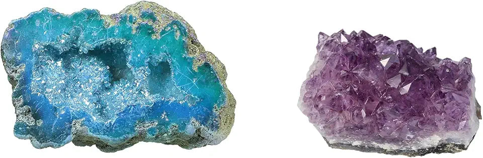 Blue Angel Aura Quartz Geode Stone and Amethyst Crystal Cluster Specimen Y396055