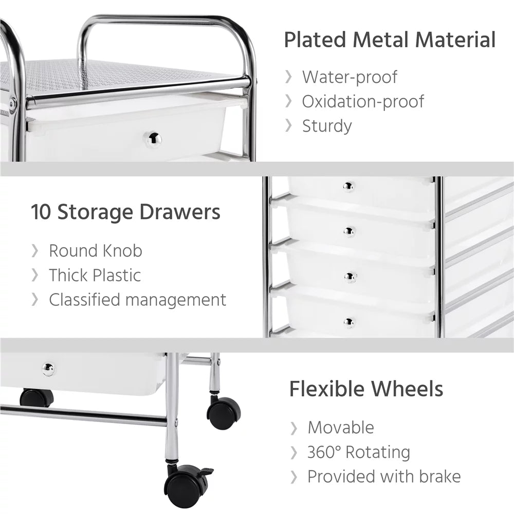 White 10 Drawer Rolling Storage Cart S90579