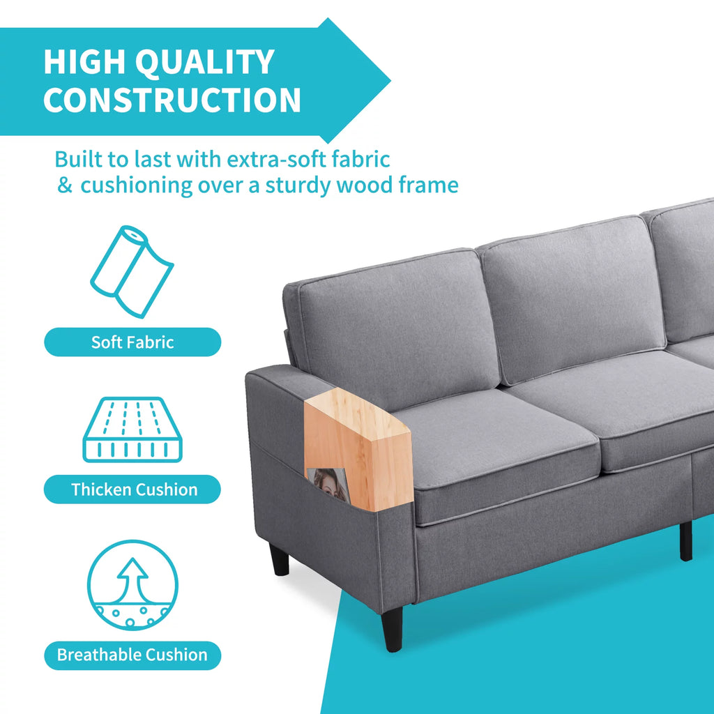 Dark Gray L-Shaped Sectional Sofa with Storage Ottoman O4574