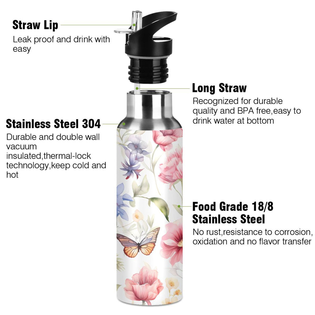 Stainless Steel Insulated Thermos Vacuum Flask Water Bottle with Straw Lid Y32614