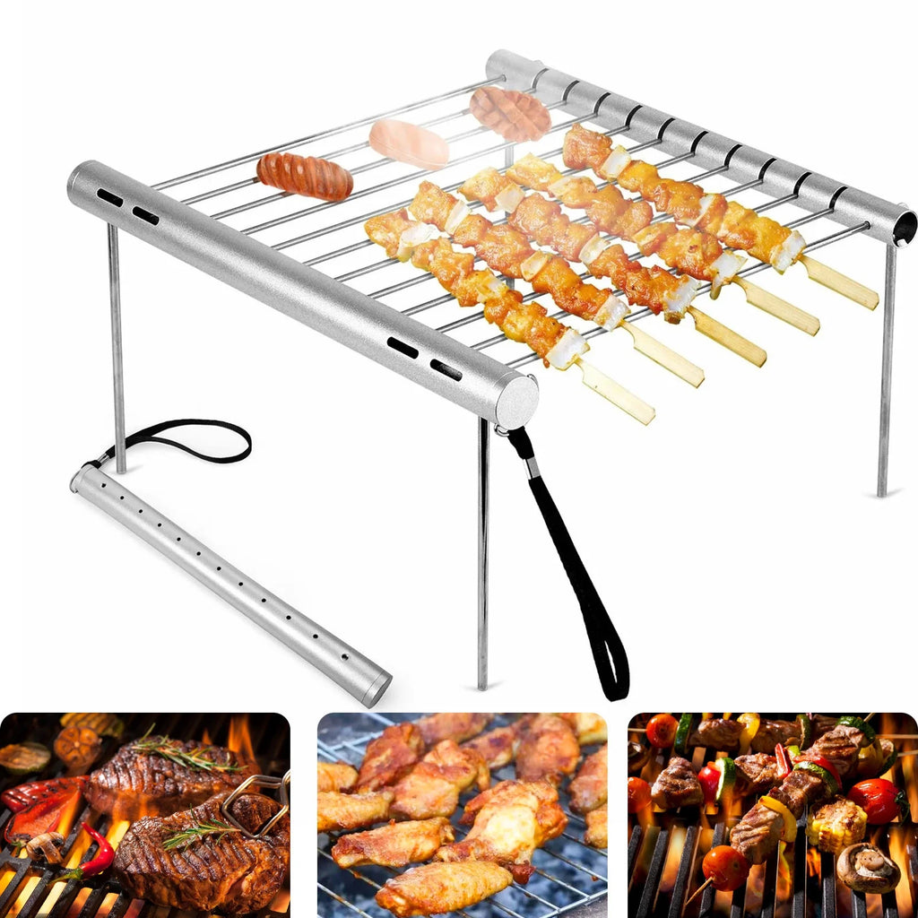 Portable Folding Barbeque Grill with Outdoor Baking Tray Holder N68375