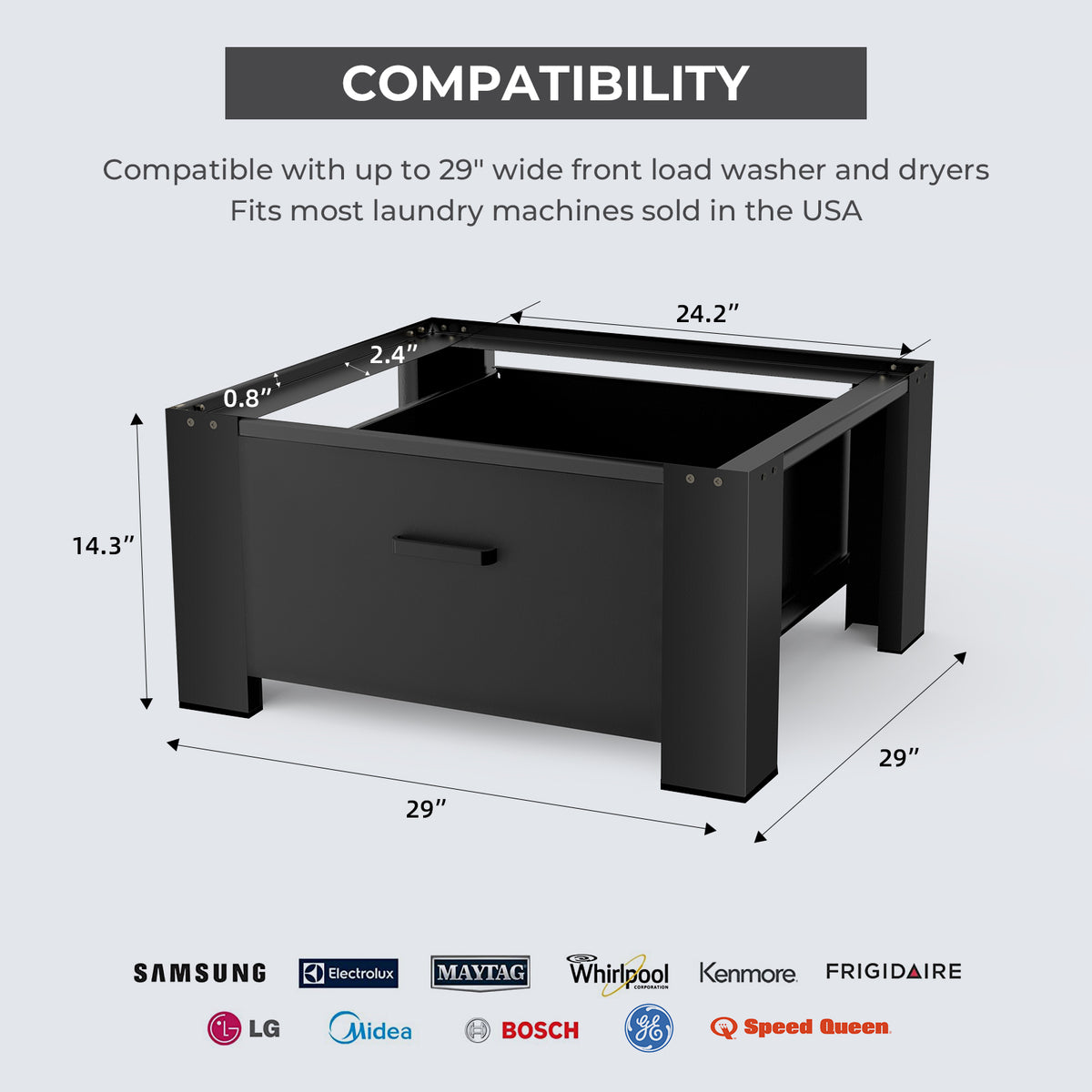 Black 29" Washing Machine Pedestal with Drawer S892