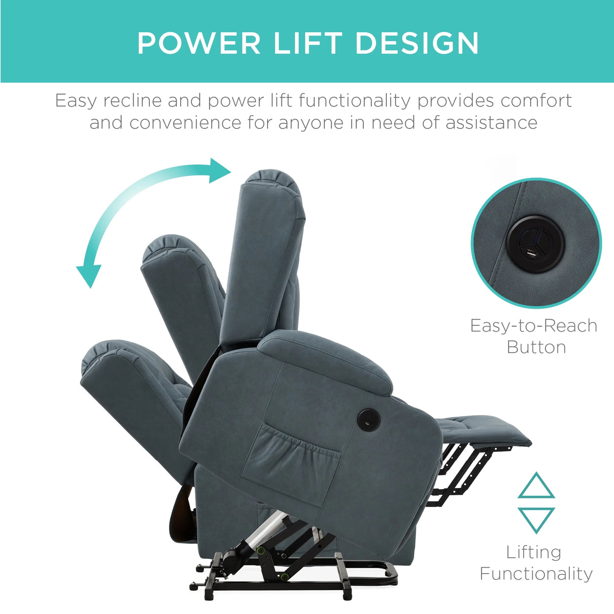 Blue Electric Power Lift Recliner Massage Chair V960765