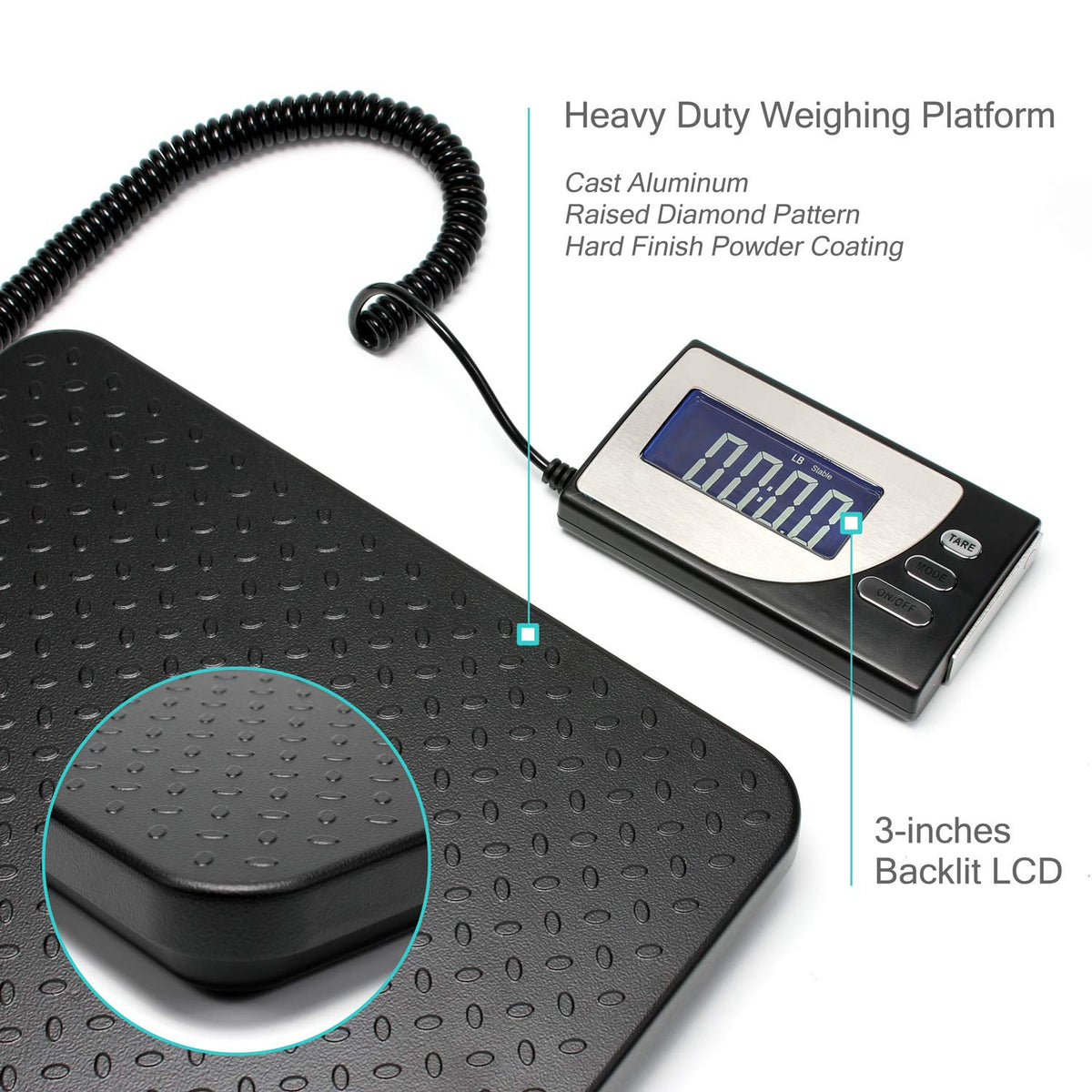 Digital Heavy Duty Postal Shipping Scale, Cast Aluminum Pan, Backlit LCD, AC Adapter, Multi Weight Unit, Pack of 2 M182