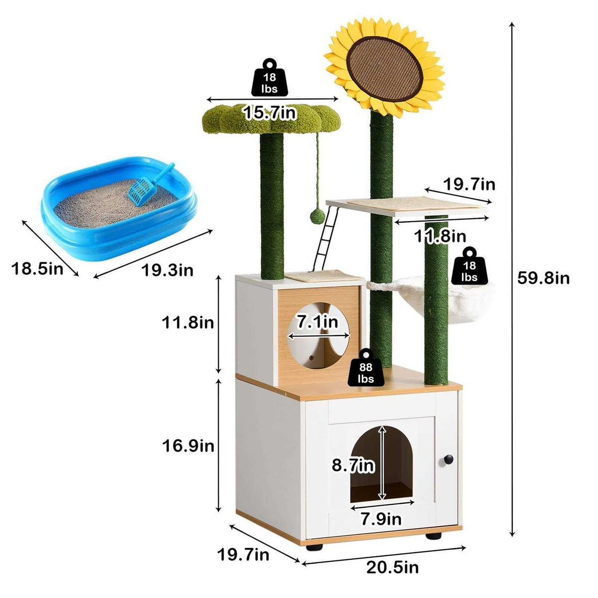 Cat Tree with Litter Box Enclosure and Scratching Posts L457