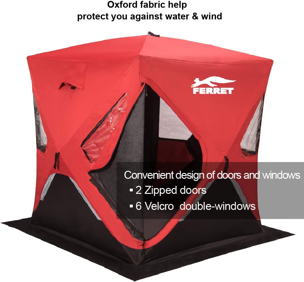 Red 1-2 Person 58X58X66 Waterproof Pop-up Ice Shelter Tent with Carrier Bag X772744
