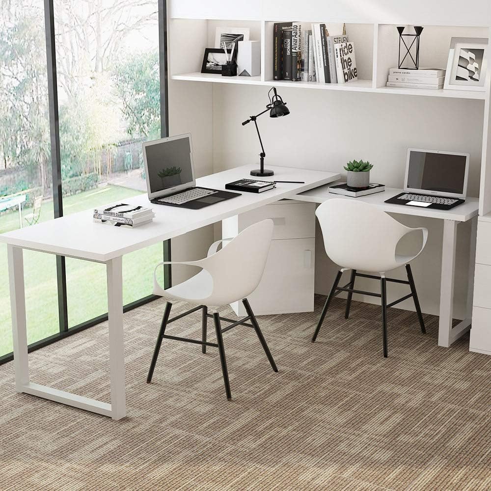 White L-Shaped Corner Computer Desk with Storage File Cabinet I2690